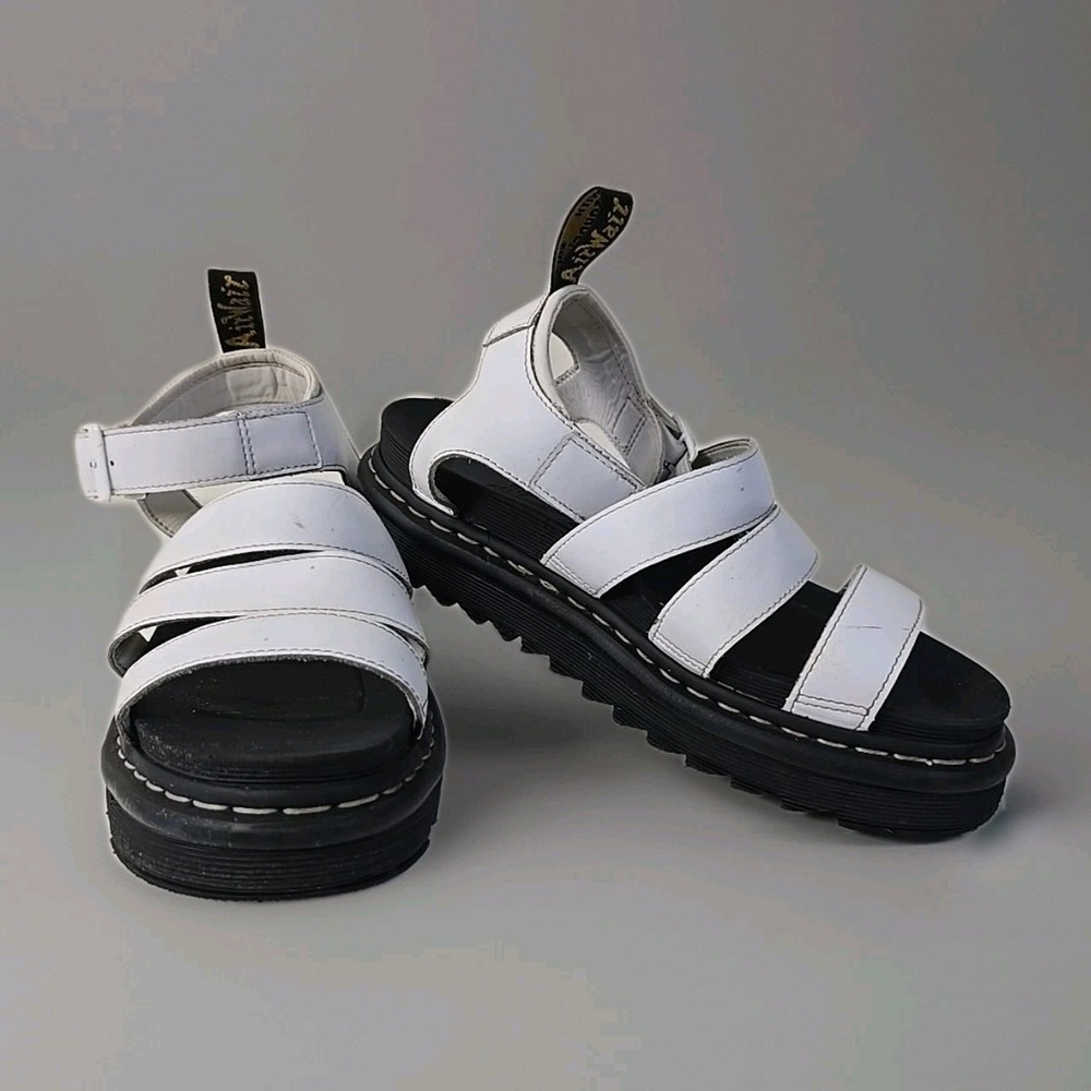 Dr Martens Slide Sandals Womens 9 White Strappy Air Wair Chunky Platform *READ*